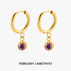 Birthstone Color CZ Charm Hoop Earrings