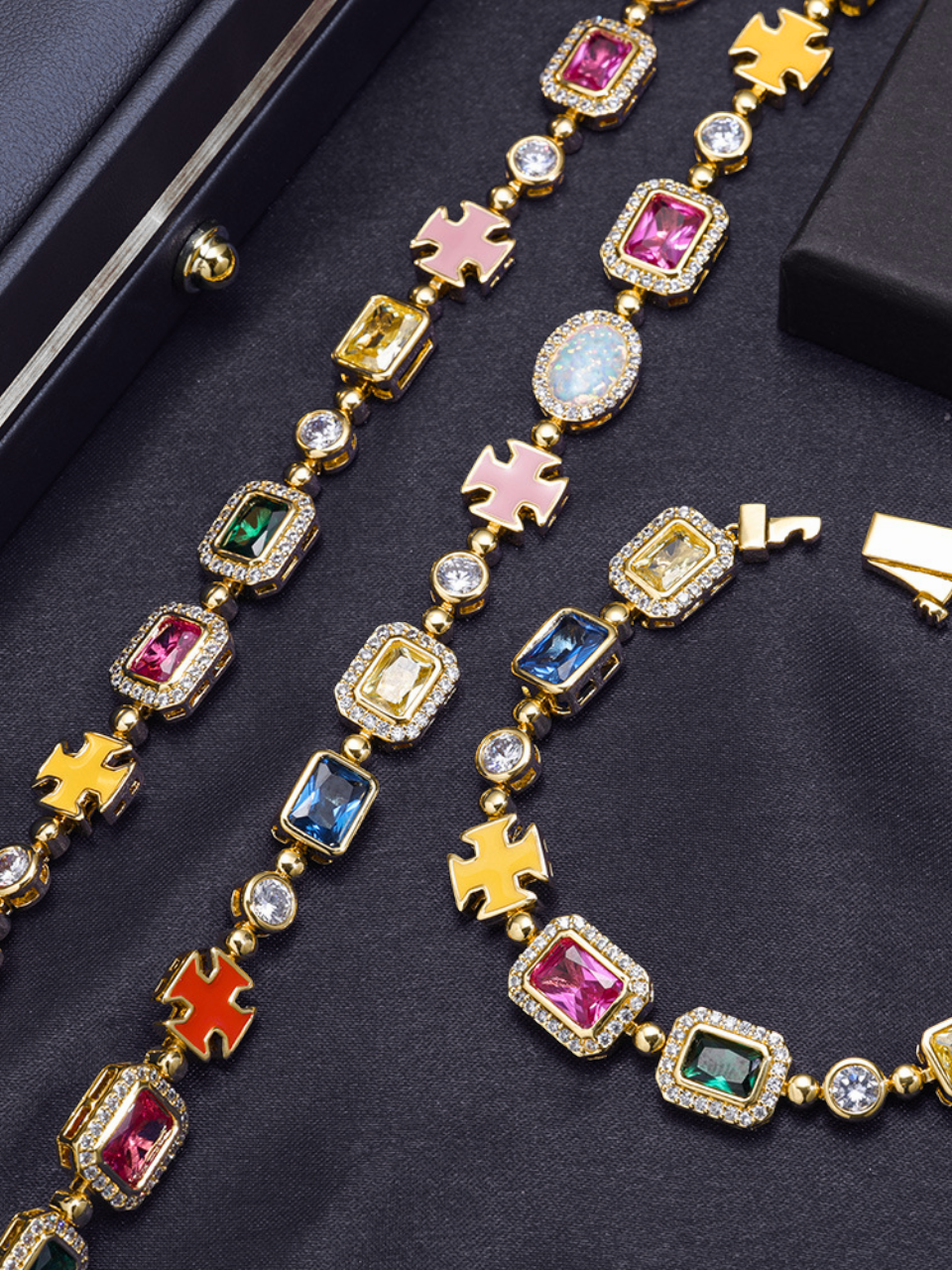 Men’s Multicolor Geometric Necklace, 18K Gold-Plated Steel