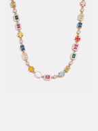 Multicolor Geometric Necklace and Bracelet Set, 18K Gold-Plated Steel