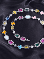 Men’s Multicolor Geometric Bracelet, White-Gold-Plated Steel