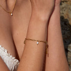 Sun Charm and Freshwater Pearl Paperclip Bracelet