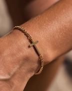 Men’s Cuban Chain Cross Bracelet, 3 mm, 14K Gold-Plated Steel