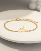 Men’s Cuban Chain Cross Bracelet, 3 mm, 14K Gold-Plated Steel