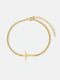 Men’s Cuban Chain Cross Bracelet, 3 mm, 14K Gold-Plated Steel
