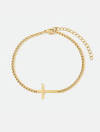 Men’s Cuban Chain Cross Bracelet, 3 mm, 14K Gold-Plated Steel