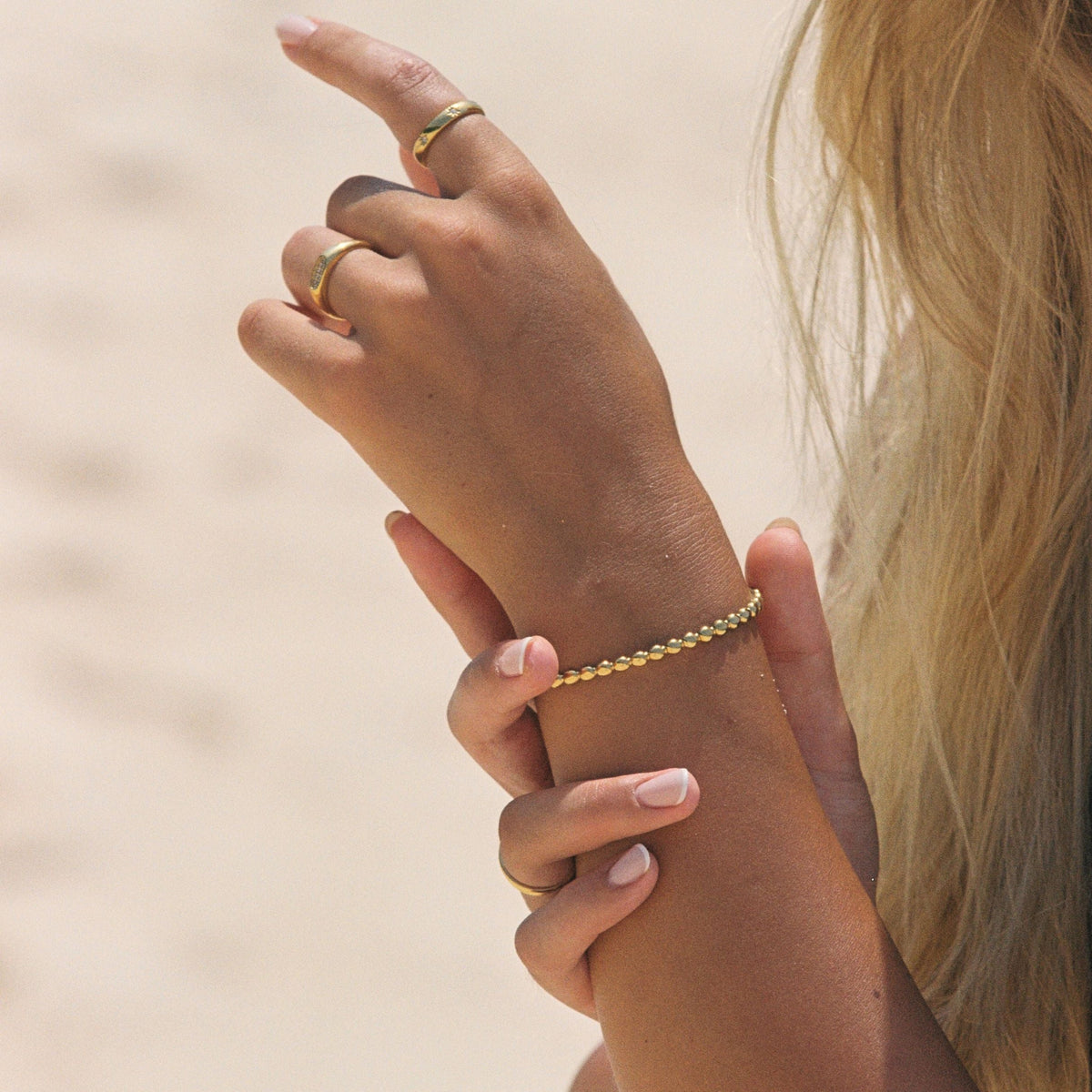 Beaded Cuff Bracelet, 18K Gold PVD Stainless Steel