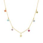 Multicolor Zircon Flower Charm Necklace