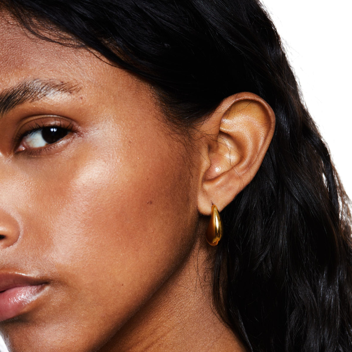 Sculpted Teardrop Hoop Earrings, Gold-Tone