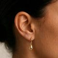 Teardrop Charm Huggie Hoop Earrings, Steel