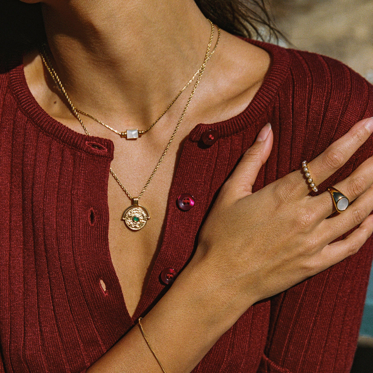 Green Stone Coin Pendant Necklace — Gaia