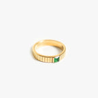 Green Zirconia Ribbed Band Ring, Stainless Steel