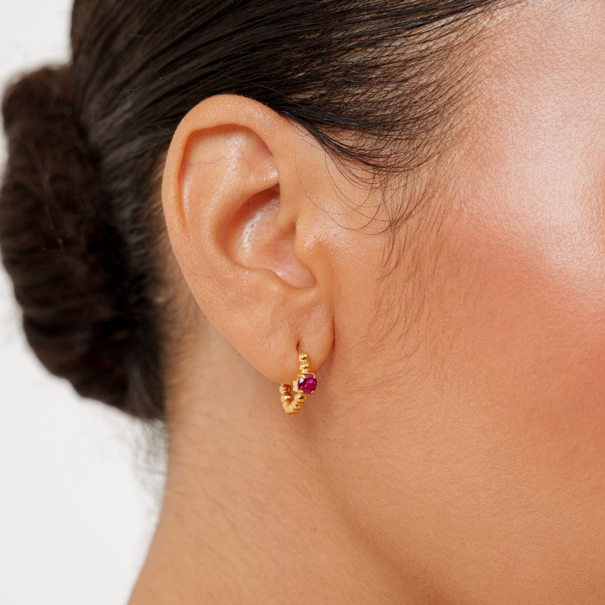 Pink Zircon Beaded Huggie Earrings — Grenadine