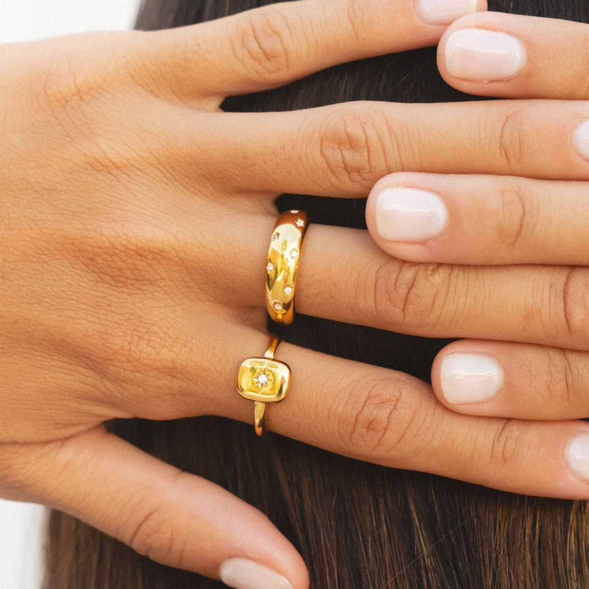 Star-Set White Stone Dome Ring, Stainless Steel — Milky Way