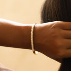 Freshwater Pearl Row Cuff Bracelet, Steel