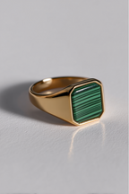 Men’s Green Malachite Signet Ring, Gold-Plated Steel — Malachio