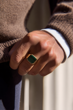 Men’s Green Malachite Signet Ring, Gold-Plated Steel — Malachio