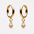 Oval Rose-Tone Stone Drop Hoop Earrings
