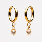 Oval Rose-Tone Stone Drop Hoop Earrings
