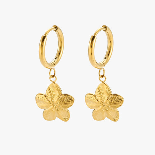 Flower Charm Hoop Earrings, Gold PVD Steel — Sakura