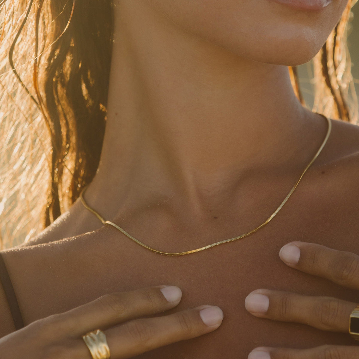 Fine Snake Chain Choker, 1.5 mm × 39 cm