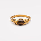 Oval Tiger Eye Ring, Sculpted Steel Band