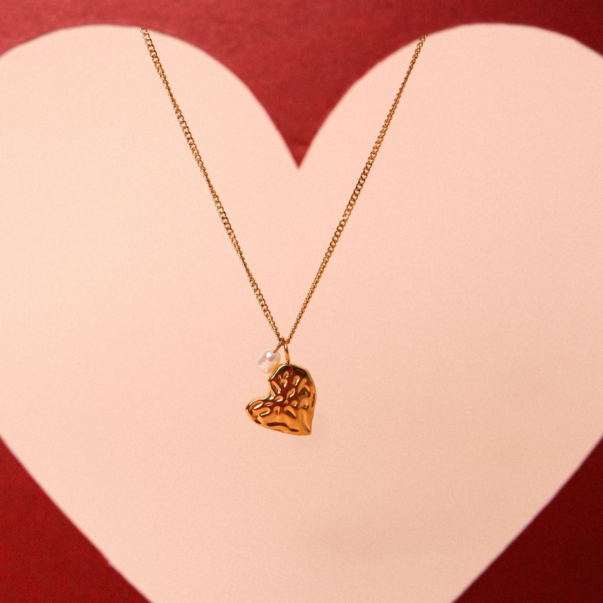 Textured Heart and Pearl Necklace — Valentine
