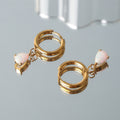 Opal Teardrop Huggie Hoop Earrings, Steel