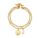 Double Chain Coin and Freshwater Pearl Bracelet — Señora