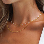 White Enamel Double Layer Choker, 40 cm