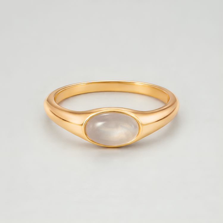 Oval Moonstone Ring, Stainless Steel