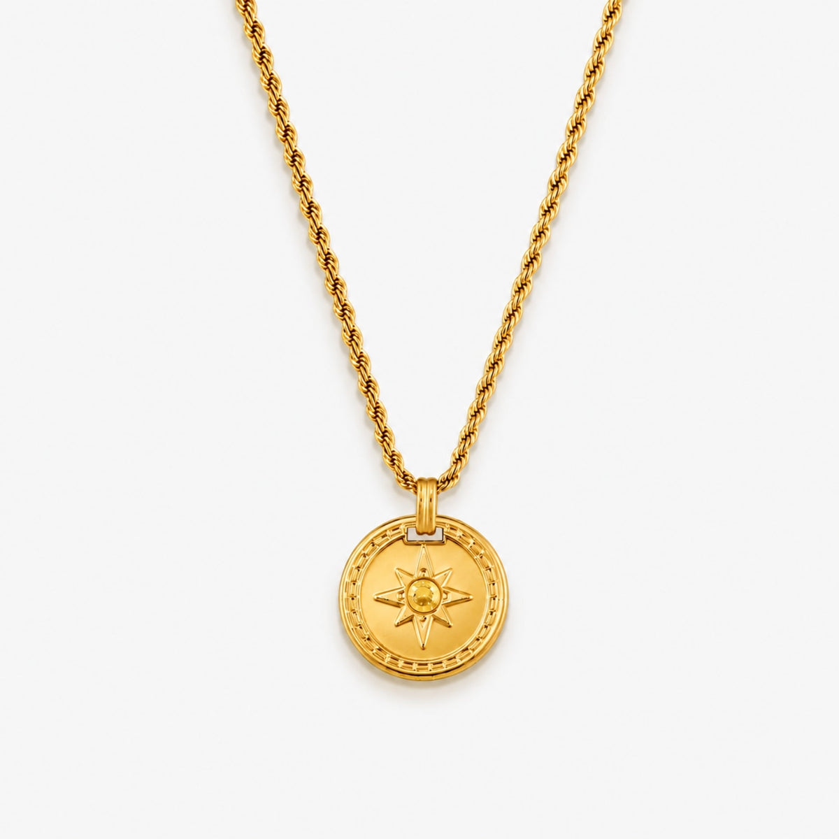 Compass Zircon Pendant Necklace, 16 mm, Steel