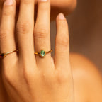 Green Glass Oval Ring, Gold PVD Steel — Olivia