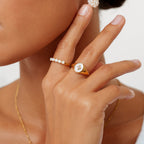 Opal Row Band Ring, Stainless Steel