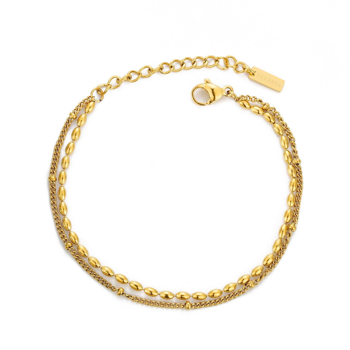 Double Layered Beaded Bracelet, Steel — Pebble