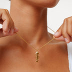 Fishbone Pendant Rope Chain Necklace, Gold PVD Steel