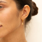 Oval Rose-Tone Stone Drop Hoop Earrings
