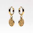 Sun Disc Charm Hoop Earrings, 8 mm