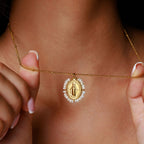 Virgin Mary Pearl Medallion Necklace — Grace