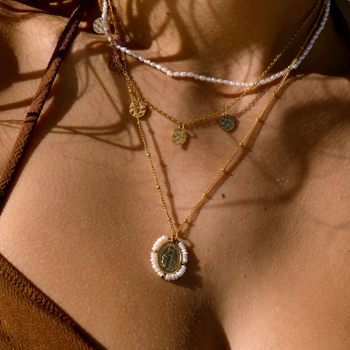 Virgin Mary Pearl Medallion Necklace — Grace