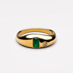 Green and White Zircon Two-Stone Ring, Gold PVD Steel