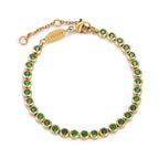Green Bezel-Set Tennis Bracelet, Adjustable Steel Chain