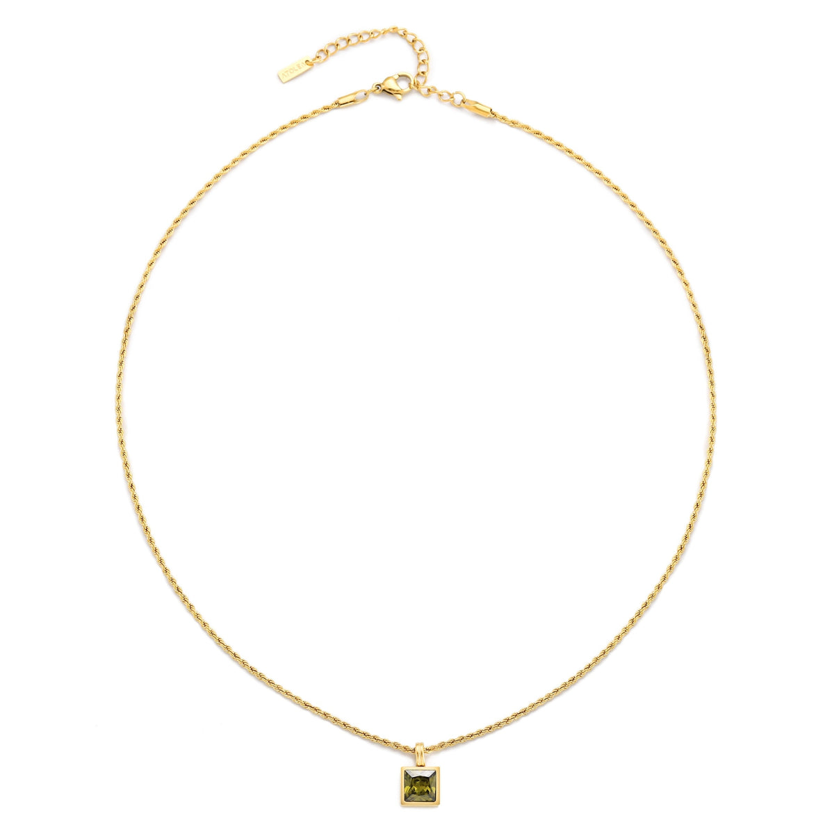Square Green Zircon Rope Necklace — Verde