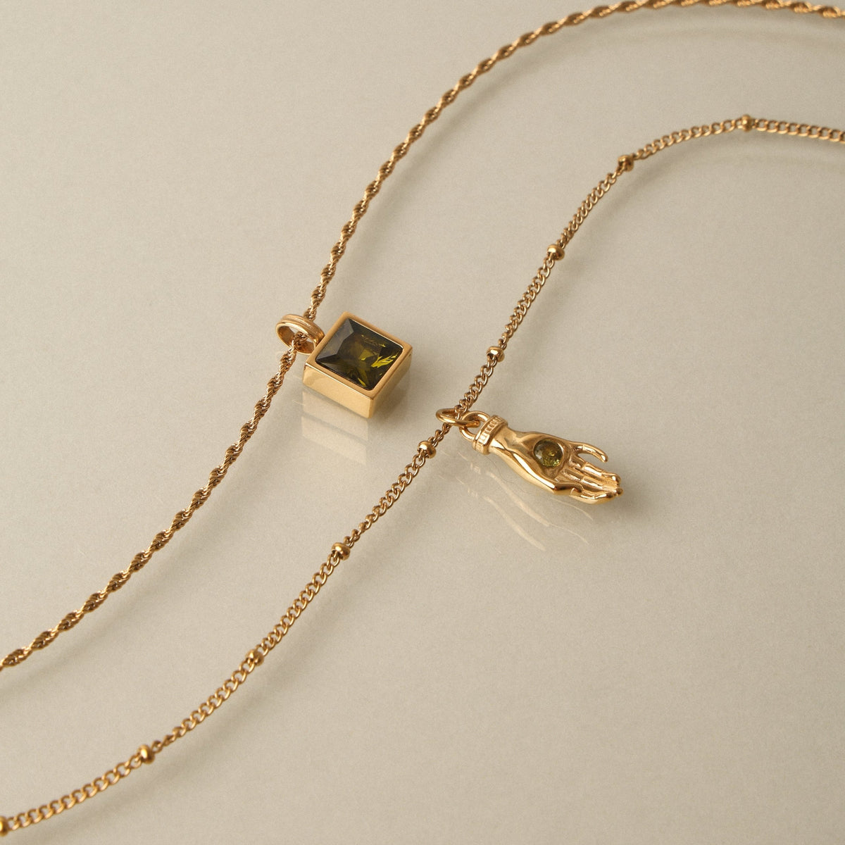 Hand Pendant Necklace with Green Zircon