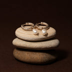 Hammered Pearl Hoop Earrings, 12 mm
