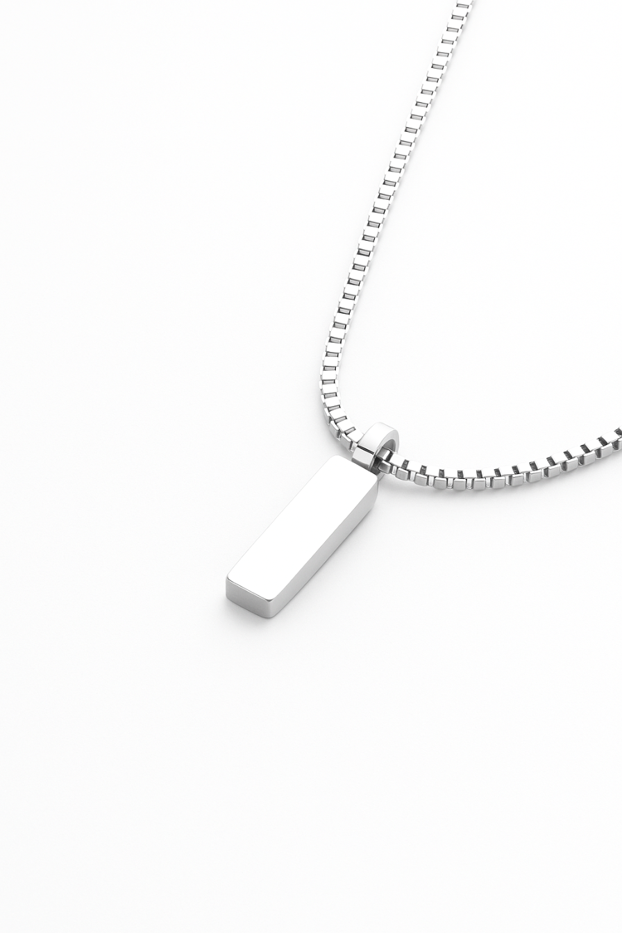 Men’s Bar Pendant Necklace, 60 cm, Platinum-Plated Steel