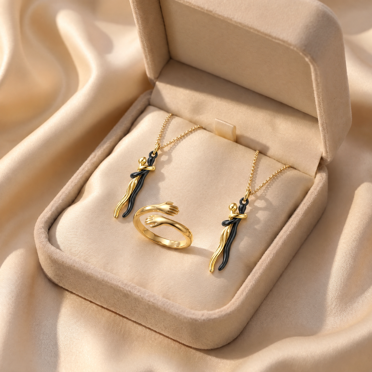 Two Embrace Necklaces and Hug Ring Set