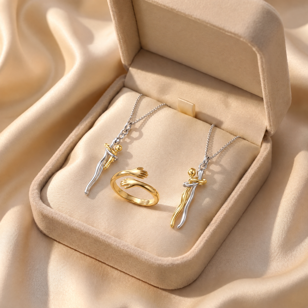 Two Embrace Necklaces and Hug Ring Set