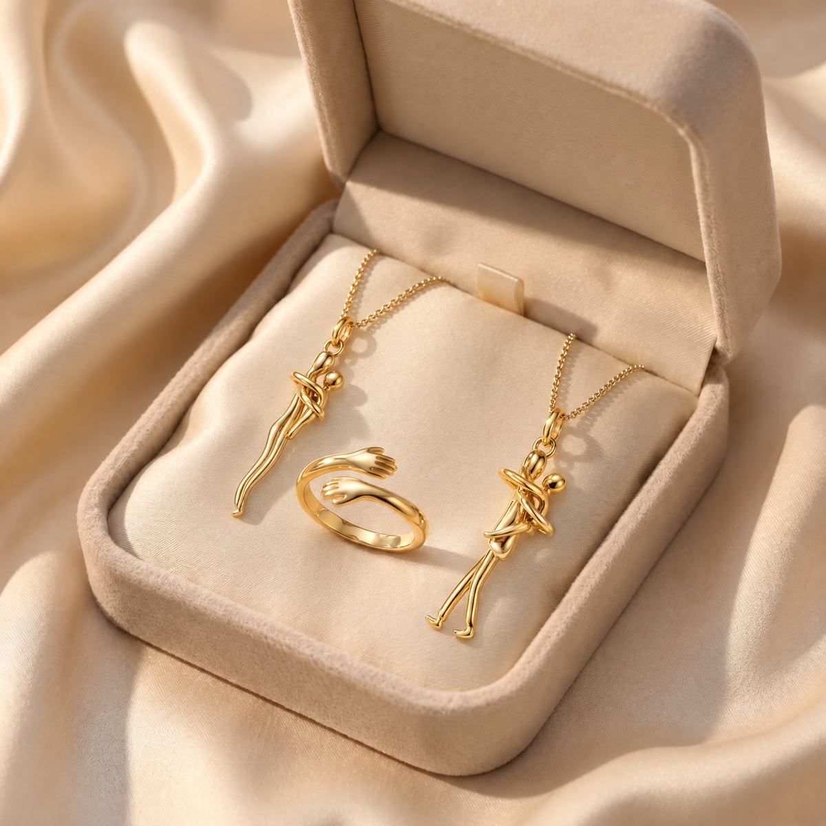 Two Embrace Necklaces and Hug Ring Set