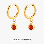 Birthstone Color CZ Charm Hoop Earrings