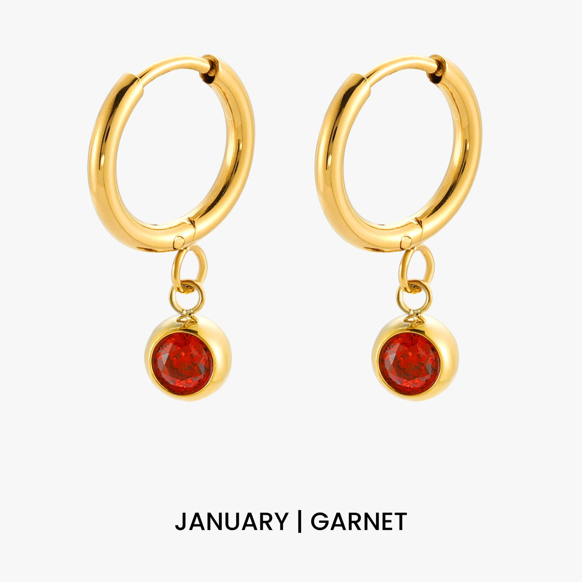 Birthstone Color CZ Charm Hoop Earrings